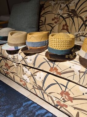 Handwoven Yellow Straw Fedora with Teal Band - Men Accessories